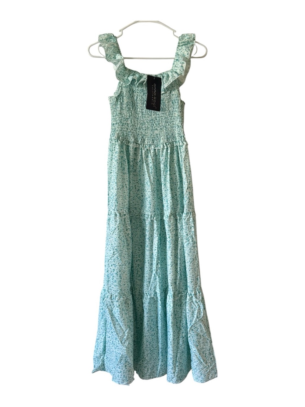 NWT anna-kaci California green tiered maxi sun dress with ruffled collar size L